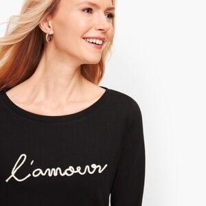 Talbots l'amour =love in french 3/4 sleeve tee
